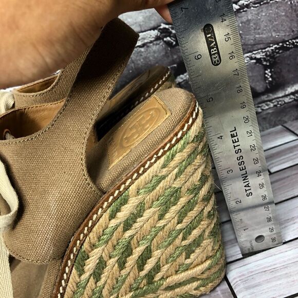 Tory Burch Brown Canvas Textile Green Tan Espadrilles Wedge Women Sz 10M US/41EU - Picture 12 of 16